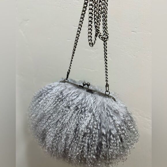 Gray Handmade Genuine Mongolian Lamb Fur Kisslock Clutch/Shoulder Bag/Crossbody - Picture 11 of 16
